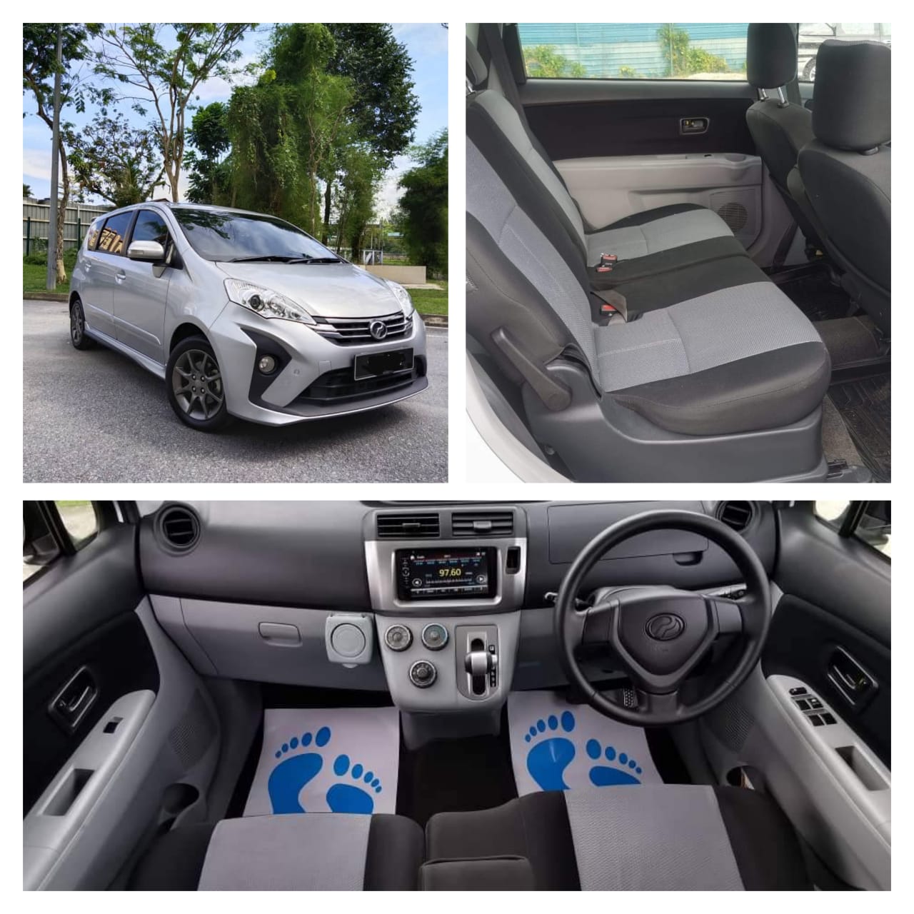 Silver compact MPV exterior, rear seats and dashboard