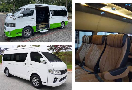 White high-roof vans and their reclining passenger seats
