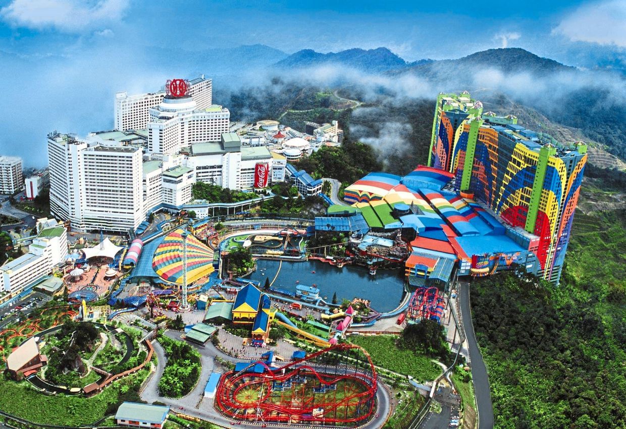 Aerial view of the Genting Highlands resorts and theme park above the clouds